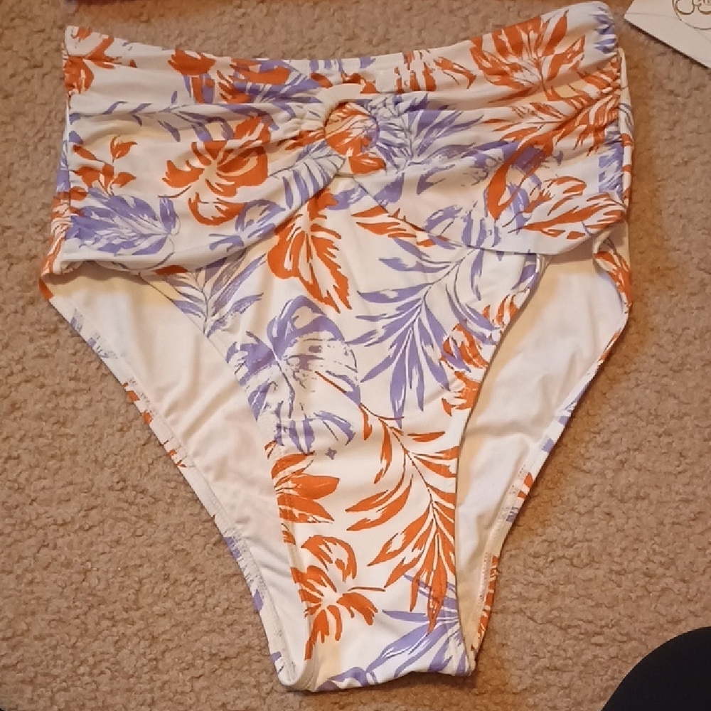 Orange Retro Floral Textured Super High Waisted Bikini Set Size Small NWT - Picture 3 of 6